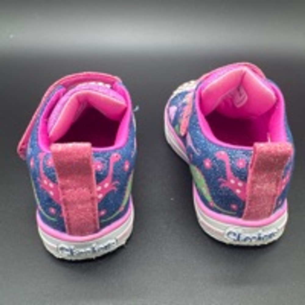 SKETCHERS Twinkle Toes Sneakers Size 8C Blue Pink Dinosaur - Picture 4 of 8